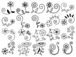 Pretty Hand Drawn Swirly Doodle Flowers vector