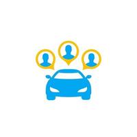 icono de carsharing, coche y pasajeros vector