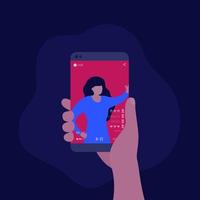 LIVE stream with girl, smart phone in hand, vector