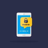 Mobile security, password access, authentication vector icon