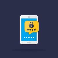 seguridad móvil, acceso con contraseña, icono de vector de autenticación