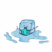 A melting ice cube wearing mask with character vector template design illustration