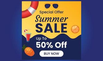 Summer Sale Banner suitable for social media posts, mobile apps, vector