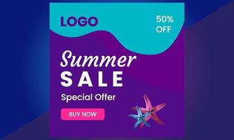 Banner de venta de verano adecuado para publicaciones en redes sociales, aplicaciones móviles, vector