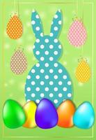 Easter card with a dotted rabbit and eggs. Symbols of the spring vector