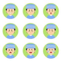 Muslim Avatar With Various Expression vector