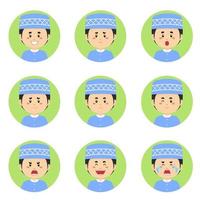 Muslim Avatar With Various Expression vector