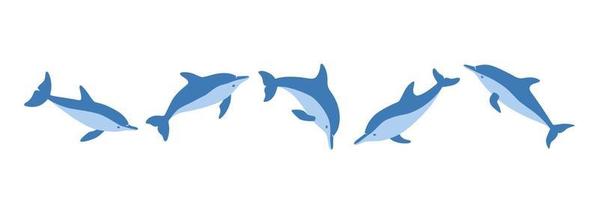 Set of hand drawn dolphins. Isolated vector illustration in flat style