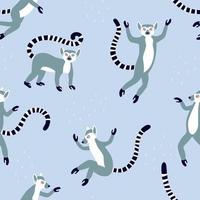 Exotic lemurs with long striped tails. Vector seamless pattern design