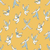 Abstract hand drawn people jumping. Seamless  pattern vector