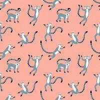 Exotic lemurs with long striped tails. Vector seamless pattern design.