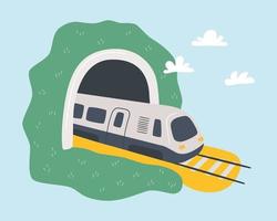 El tren de alta velocidad sale del túnel. viajando en tren. vector