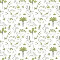 Cute Dinosaurs. Dino seamless pattern in doodle style vector