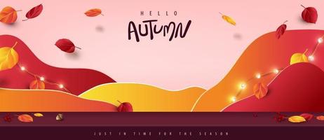 Autumn banner with studio table room product display vector