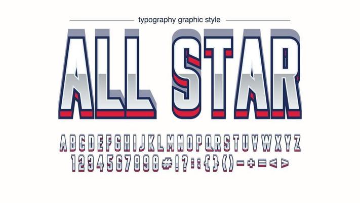 Metallic Blue and Red Sports 3D Typography