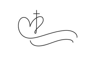 Template vector logo for church and Christian cross on heart