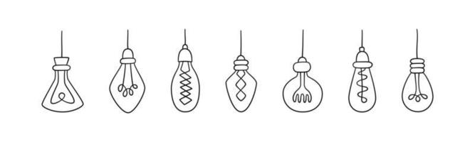 Hand drawn vector set of Light Bulbs. Collection of loft lamps