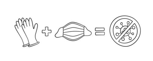mascarilla médica y guantes de látex como protección contra el coronavirus. vector
