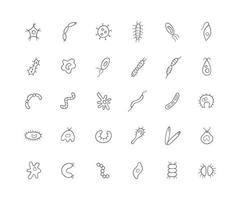 Microbes, virus, bacterias and pathogen line icons set. vector