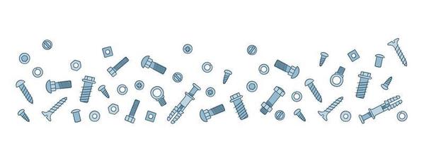 Background with fasteners. Bolts, screws, nuts, dowels and rivets vector