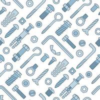 Seamless pattern of fasteners. Bolts, screws, nuts, dowels and rivets vector