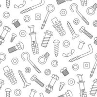 Seamless pattern of fasteners. Bolts, screws, nuts, dowels and rivet vector