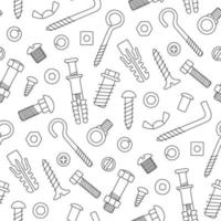 Seamless pattern of fasteners. Bolts, screws, nuts, dowels and rivet vector