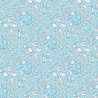 Seamless doodle pattern with medications, drugs, pills, bottles vector