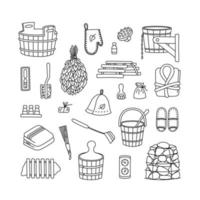 Sauna accessories - washer, broom, tub, bucket, towel and other vector