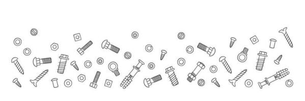 Background with fasteners. Bolts, screws, nuts, dowels and rivets vector