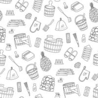 Sauna and Bathhouse accessories seamless pattern. vector