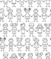 Seamless pattern of funny kids holding hands. Friendship concept. vector