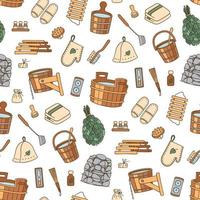 Sauna and Bathhouse accessories. Hand drawn seamless pattern. vector