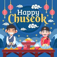 feliz chuseok con pareja vector