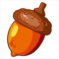 Oak fruit. A bright acorn with a hat and a twig. Cartoon style. vector