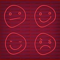 conjunto de emoticon rojo luz neón efecto emoji smiley resplandor aislado vector