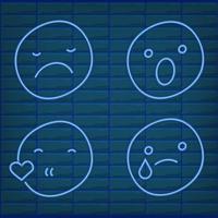 Set of blue emoticon light neon effect emoji lamp glow isolated vector