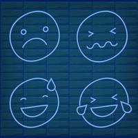 conjunto de emoticon azul luz efecto neón emoji lámpara resplandor aislado vector