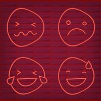 conjunto de emoticon rojo luz neón efecto emoji smiley resplandor aislado vector