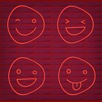 Set of Red emoticon light neon effect emoji smiley glow isolated vector