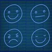 Set of blue emoticon light neon effect emoji lamp glow isolated vector