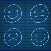 conjunto de emoticon azul luz efecto neón emoji lámpara resplandor aislado vector