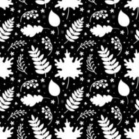 Seamless pattern of white leaves and berries on a black background vector