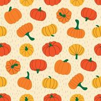 vector pattern of ripe pumpkins and stripes on a beige background