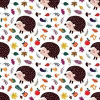 Seamless pattern with cartoon hedgehogs. vector