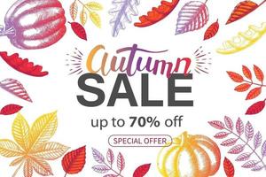 Vector Autumn Sale. Lettering. Special Offer, up to 50. Advertising