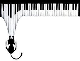 Black cat scratching piano - animal abstract