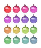 Set of colorful christmas balls. Watercolor Christmas card.