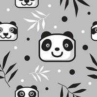 cute panda head pattern with bamboo leaf vector