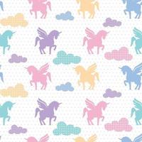 cute unicorn pattern with colorful cloud shape vector